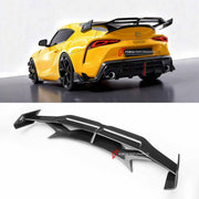DRY CARBON BODY KIT for TOYOTA SUPRA V A90 A91 2019 - 2026

Set includes:
Front Lip
Front Bumper Canards
Rear Spoiler Wing
Rear Bumper Fins
Rear Diffuser

Material: Dry Carbon

NOTE: Professional installation is required.