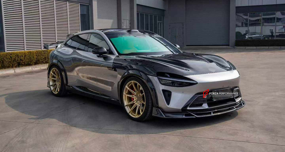 DRY CARBON BODY KIT for XIAOMI YU7 2025+

Set includes:
Front Lip
Front Bumper Canards
Hood Bonnet
Side Skirts
Roof Spoiler
Rear Spoiler Wing
Rear Bumper Fins
Rear Diffuser
Forged Wheels Rims

Material: Dry Carbon

NOTE: Professional installation is required.