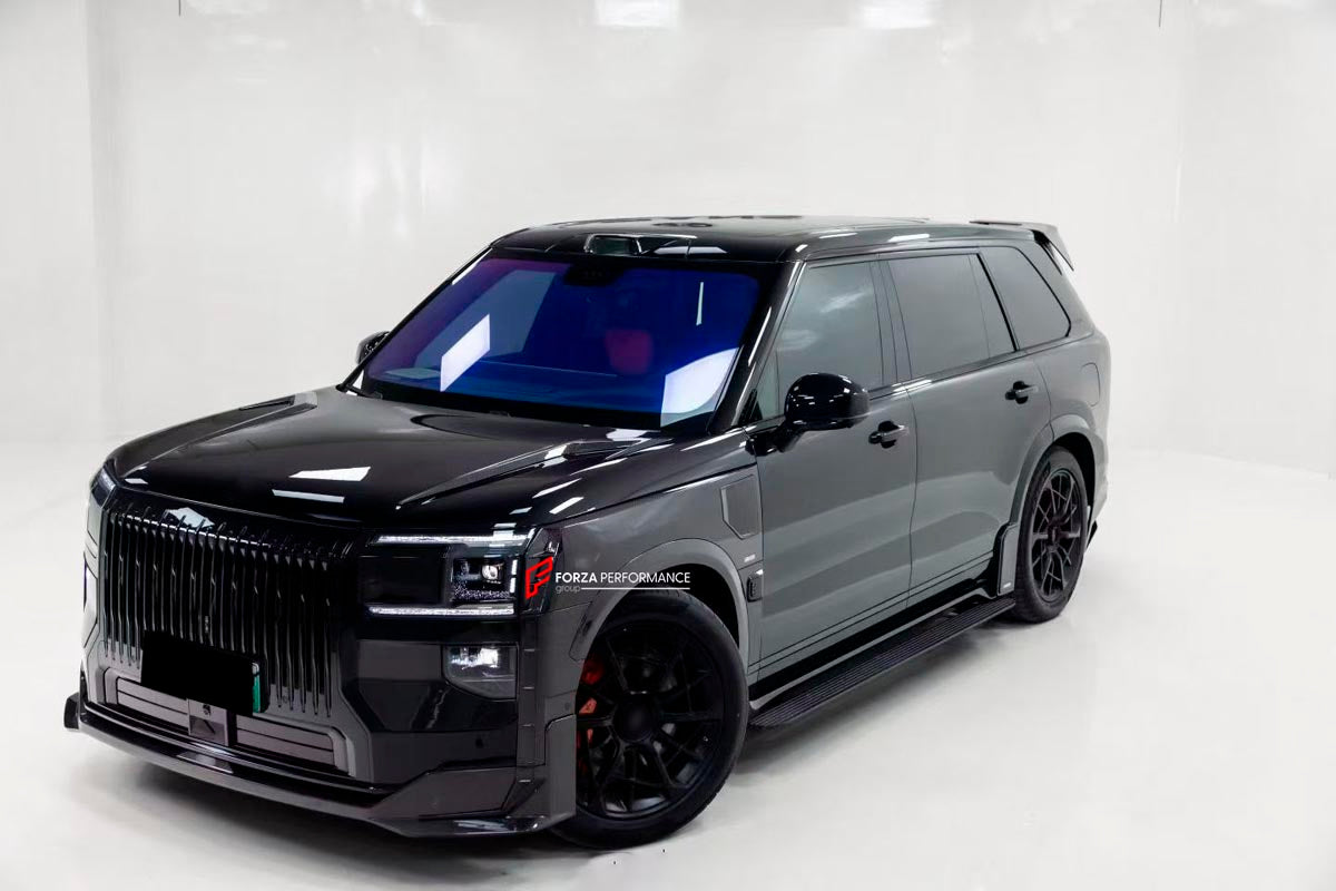 DRY CARBON BODY KIT for ZEEKR 9X 2025+ FORZA PERFORMANCE custom fit ZEEKR 9X AMANS
Set includes:

Front Lip
Front Bumper Air Vents
Hood Vent Trims
Fender Panels
Front Fender Flares
Side Skirts
Rear Fender Flares
Roof Spoiler
Ducktail Spoiler
Rear Diffuser
Forged Wheels
Material: Dry Carbon

NOTE: Professional installation is required.