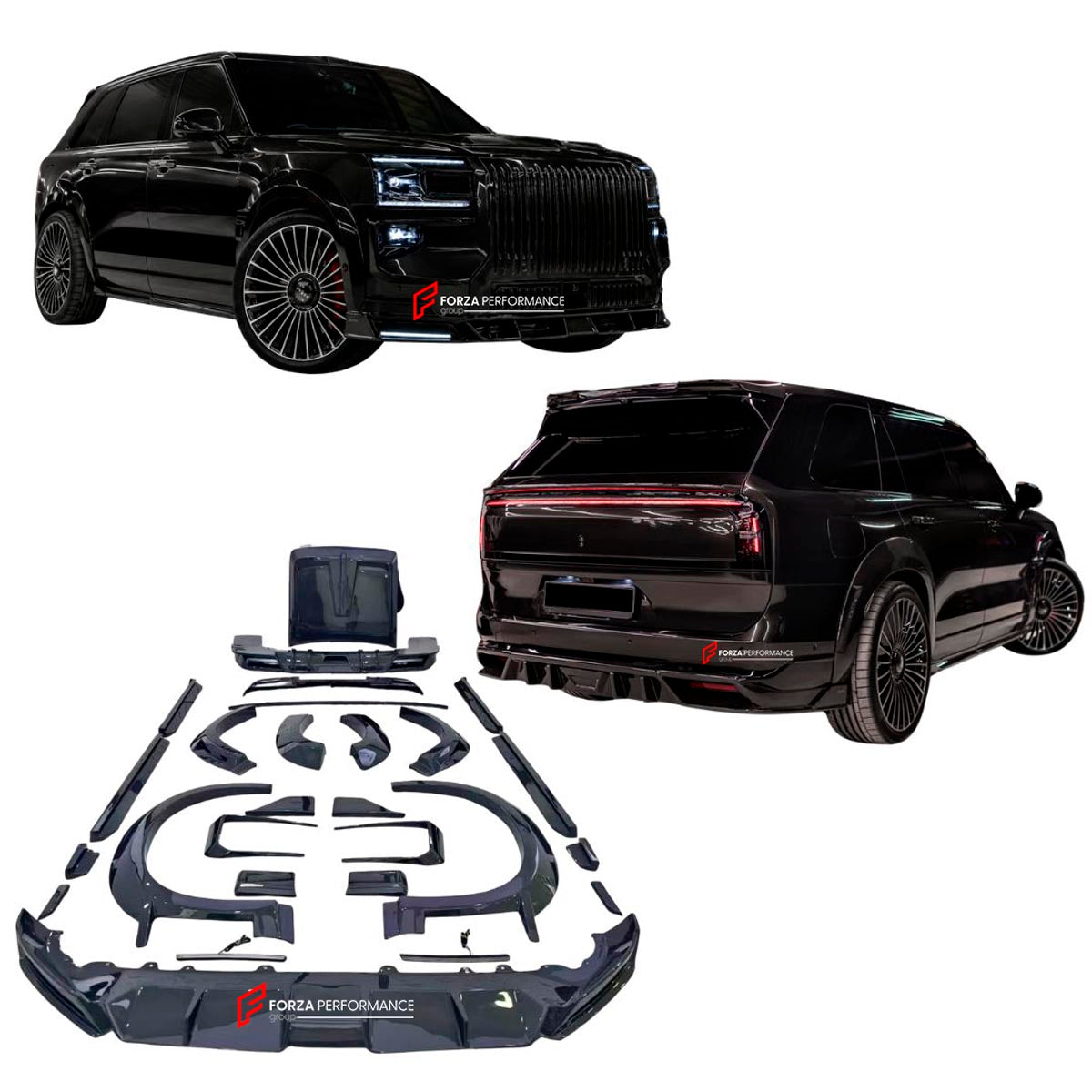 DRY CARBON BODY KIT for ZEEKR 9X 2025+
Set includes:

Front Lip
Front Bumper Canards
Hood Bonnet Scoop
Front Fender Flares
Side Skirts
Rear Fender Flares
Roof Spoiler
Trunk Spoiler
Rear Diffuser
Material: Dry Carbon

NOTE: Professional installation is required.