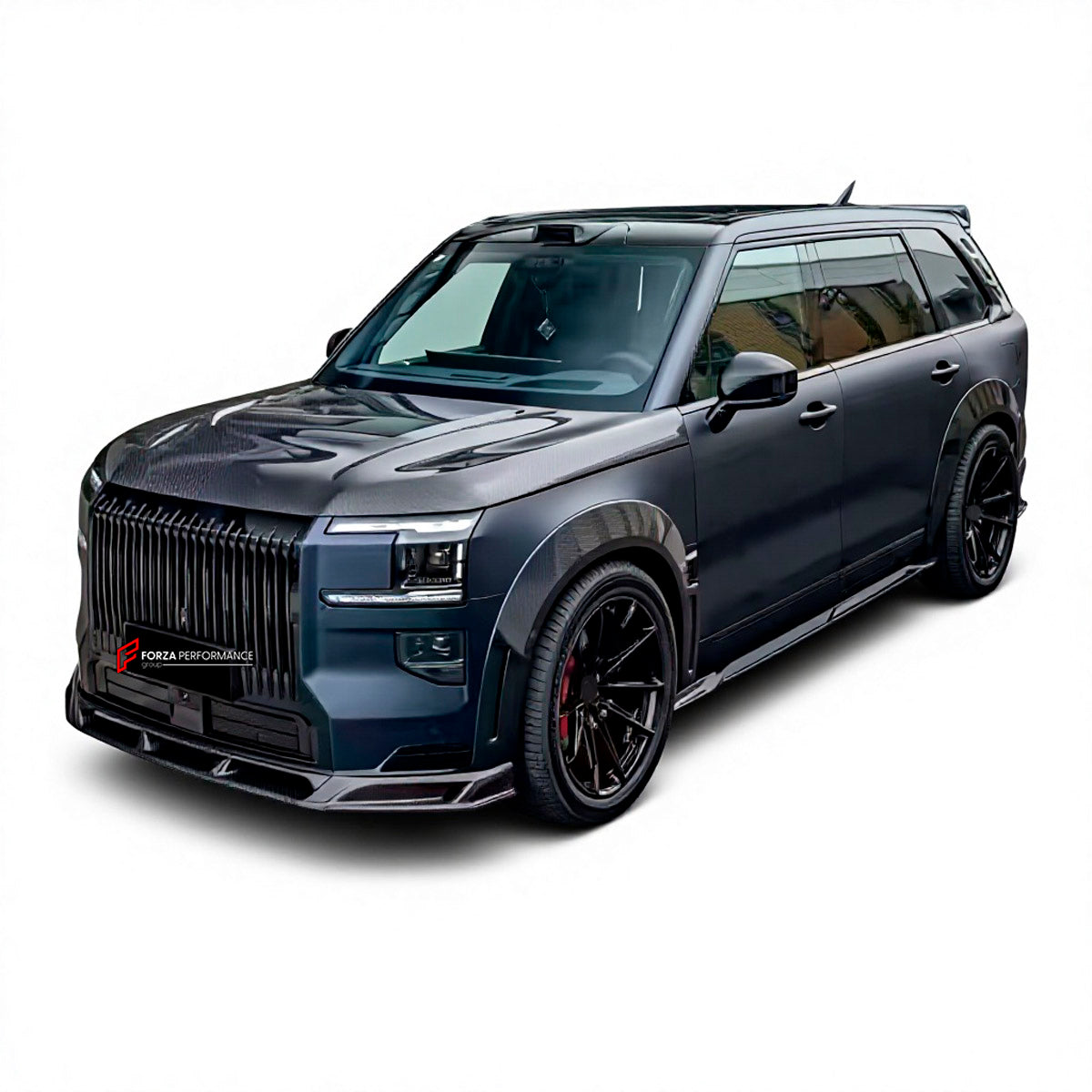 DRY CARBON BODY KIT for ZEEKR 9X 2025+ FORZA PERFORMANCE   custom fit AE Design
Set includes:

Front Lip
Hood Bonnet
Front Fenders
Side Skirts
Rear Fenders
Roof Spoiler
Ducktail Spoiler
Rear Diffuser
Material: Dry Carbon

NOTE: Professional installation is required.