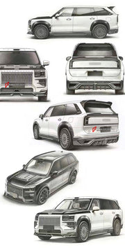 DRY CARBON BODY KIT for ZEEKR 9X 2025+ FORZA PERFORMANCE   custom fit OCEX Design
Set includes:

Front Lip
Front Bumper Vents
Headlight Cover Trim
Hood Bonnet
Front Fenders
Side Skirts
Rear Fenders
Roof Spoiler
Ducktail Spoiler
Rear Diffuser
Material: Dry Carbon

NOTE: Professional installation is required.