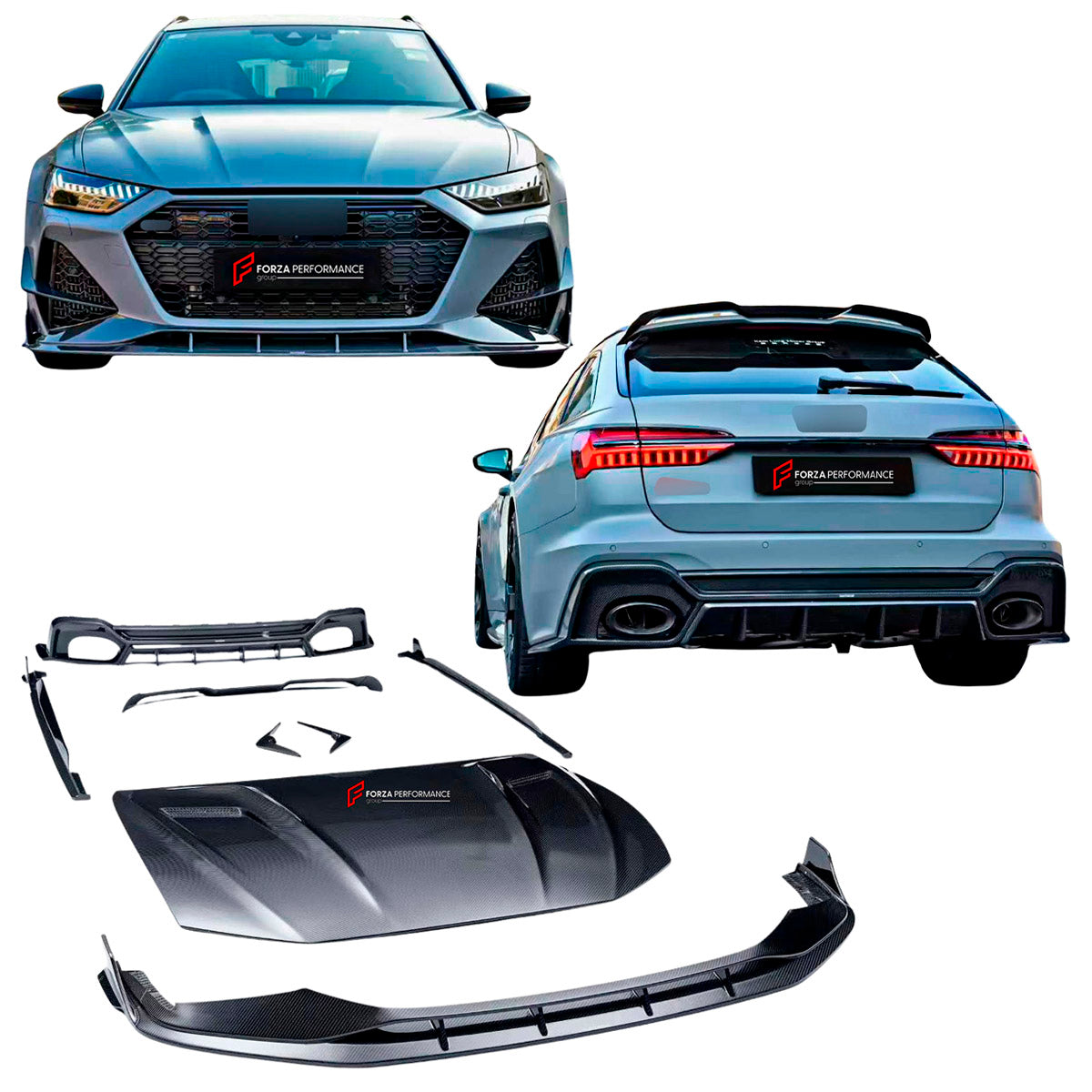 DRY CARBON BODY KIT for AUDI RS6 C8 2019 - 2023

Set includes:

Front Lip
Front Bumper Canards
Hood Bonnet
Side Skirts
Roof Spoiler
Rear Diffuser
Material: Dry Carbon

NOTE: Professional installation is required