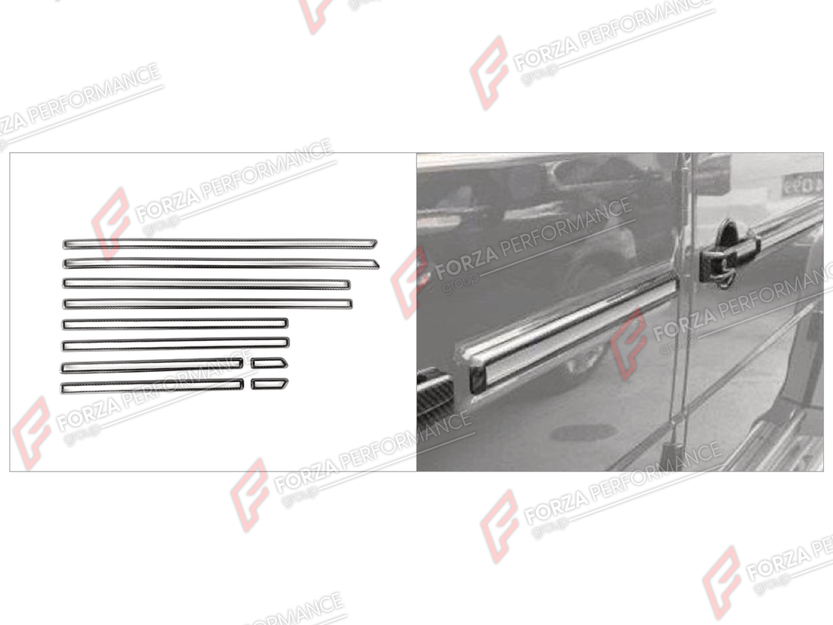 DRY CARBON BODY SIDE DOOR MOLDINGS for MERCEDES-BENZ G-CLASS W464 2019 - 2024

Set includes:
Body Side Door Moldings

Material: Dry Carbon

NOTE: Professional installation is required.