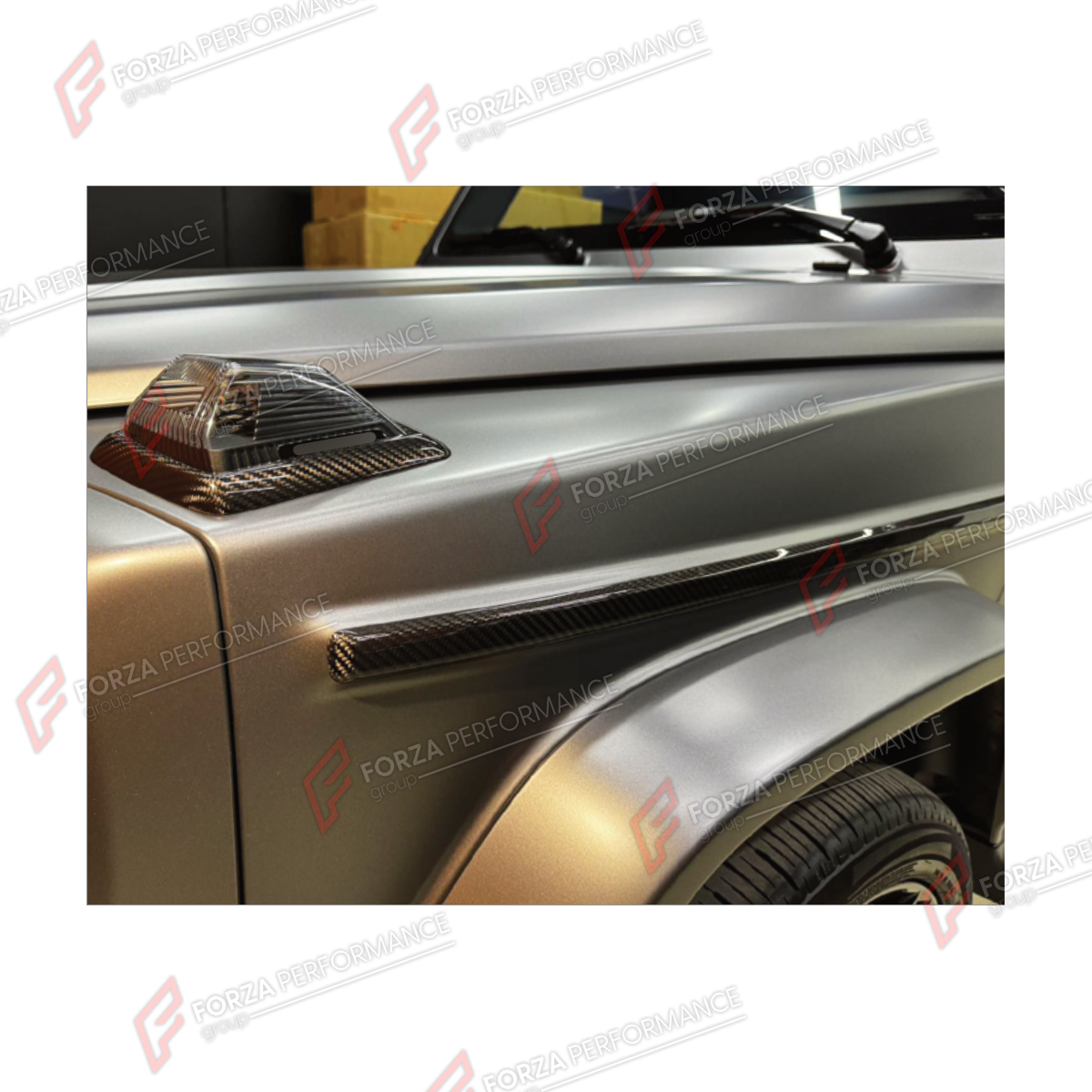 DRY CARBON BODY SIDE DOOR MOLDINGS for MERCEDES-BENZ G-CLASS W464 2019 - 2024 FORZA PERFORMANCE custom fit Flat Style

Set includes:
Body Side Door Moldings

Material: Dry Carbon

NOTE: Professional installation is required.