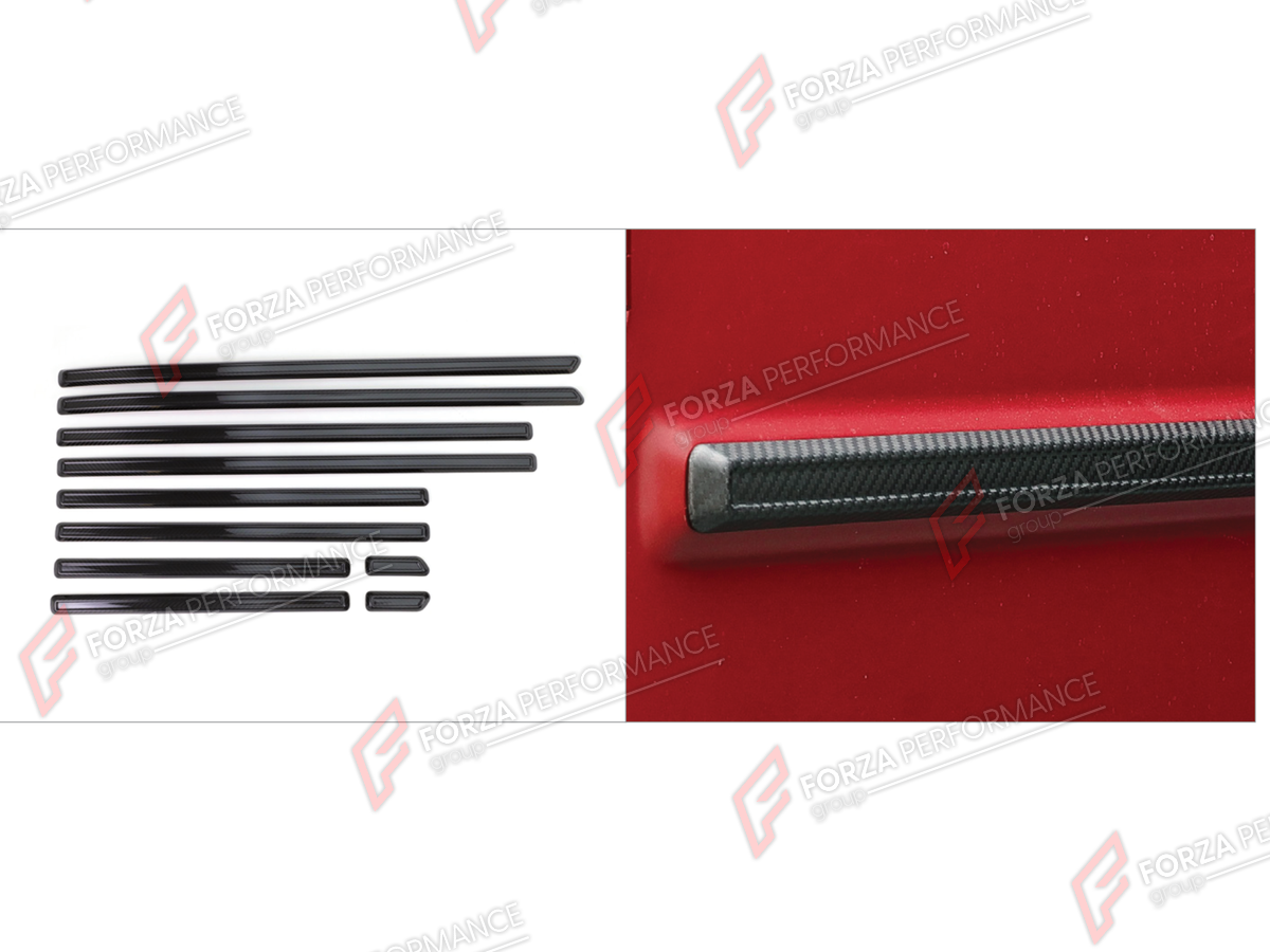 DRY CARBON BODY SIDE DOOR MOLDINGS for MERCEDES-BENZ G-CLASS W464 2019 - 2024 FORZA PERFORMANCE custom fit Concave Style

Set includes:
Body Side Door Moldings

Material: Dry Carbon

NOTE: Professional installation is required.