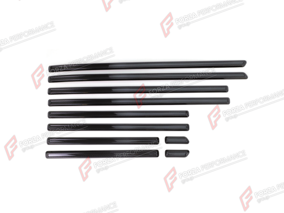 DRY CARBON BODY SIDE DOOR MOLDINGS for MERCEDES-BENZ G-CLASS W464 2019 - 2024 FORZA PERFORMANCE custom fit Concave Style

Set includes:
Body Side Door Moldings

Material: Dry Carbon

NOTE: Professional installation is required.