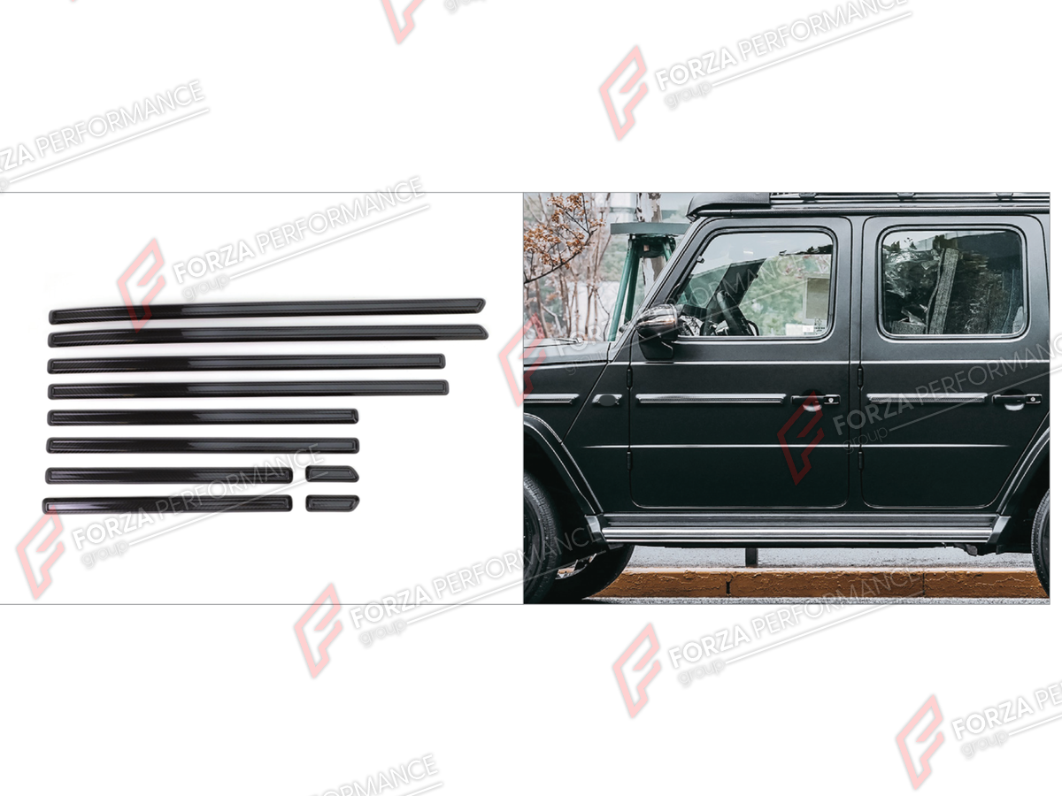 DRY CARBON BODY SIDE DOOR MOLDINGS for MERCEDES-BENZ G-CLASS W465 G63 G450D G500 G550 2025+

Set includes:
Body Side Door Moldings

Material: Dry Carbon

NOTE: Professional installation is required.