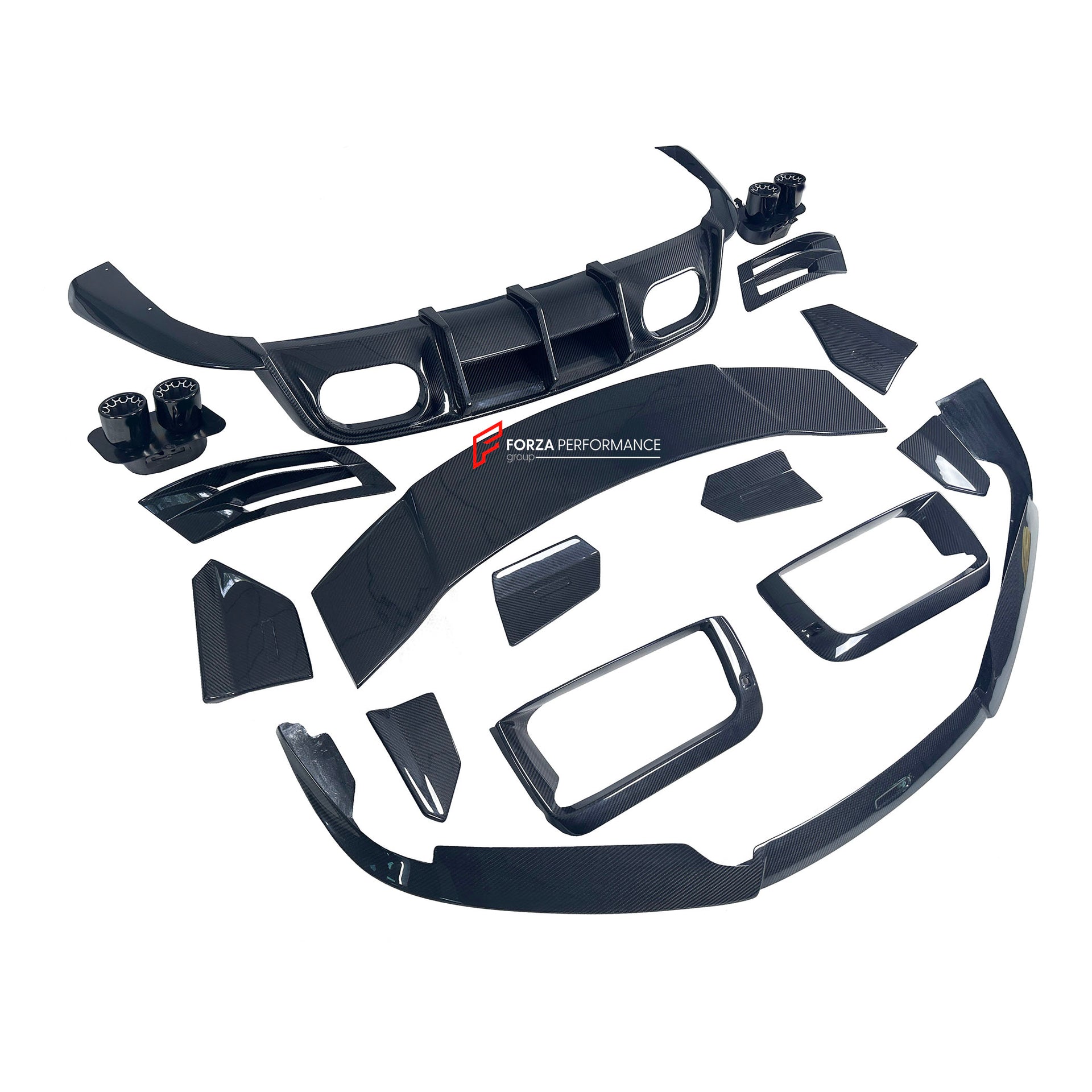 DRY CARBON BODY KIT FOR PORSCHE 911 992 TURBO TURBO S 2019+  Set includes:  Front Lip Front Air Vent Covers Side Skirts  Rear Diffuser Exhaust Tips Rear Canards Rear Spoiler