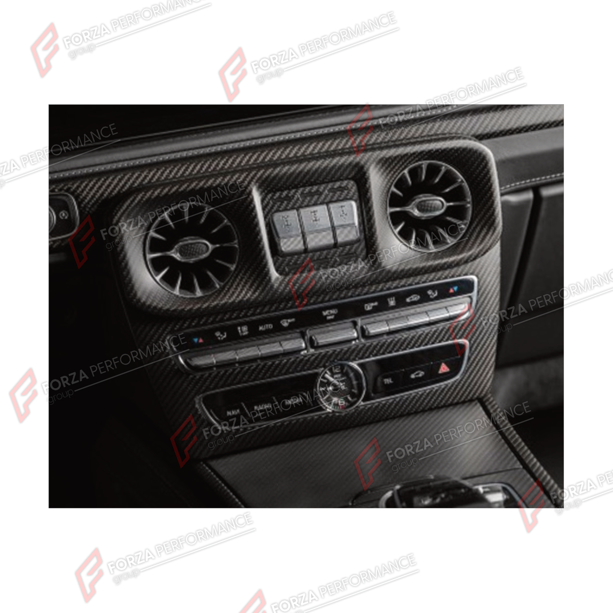 DRY CARBON CENTRAL CONTROL PANEL TRIM for MERCEDES-BENZ G-CLASS W464 G63 G350 G350D G400D G500 G550 2019 - 2024

Set includes:
Central Control Panel Trim

Material: Dry Carbon

NOTE: Professional installation is required.