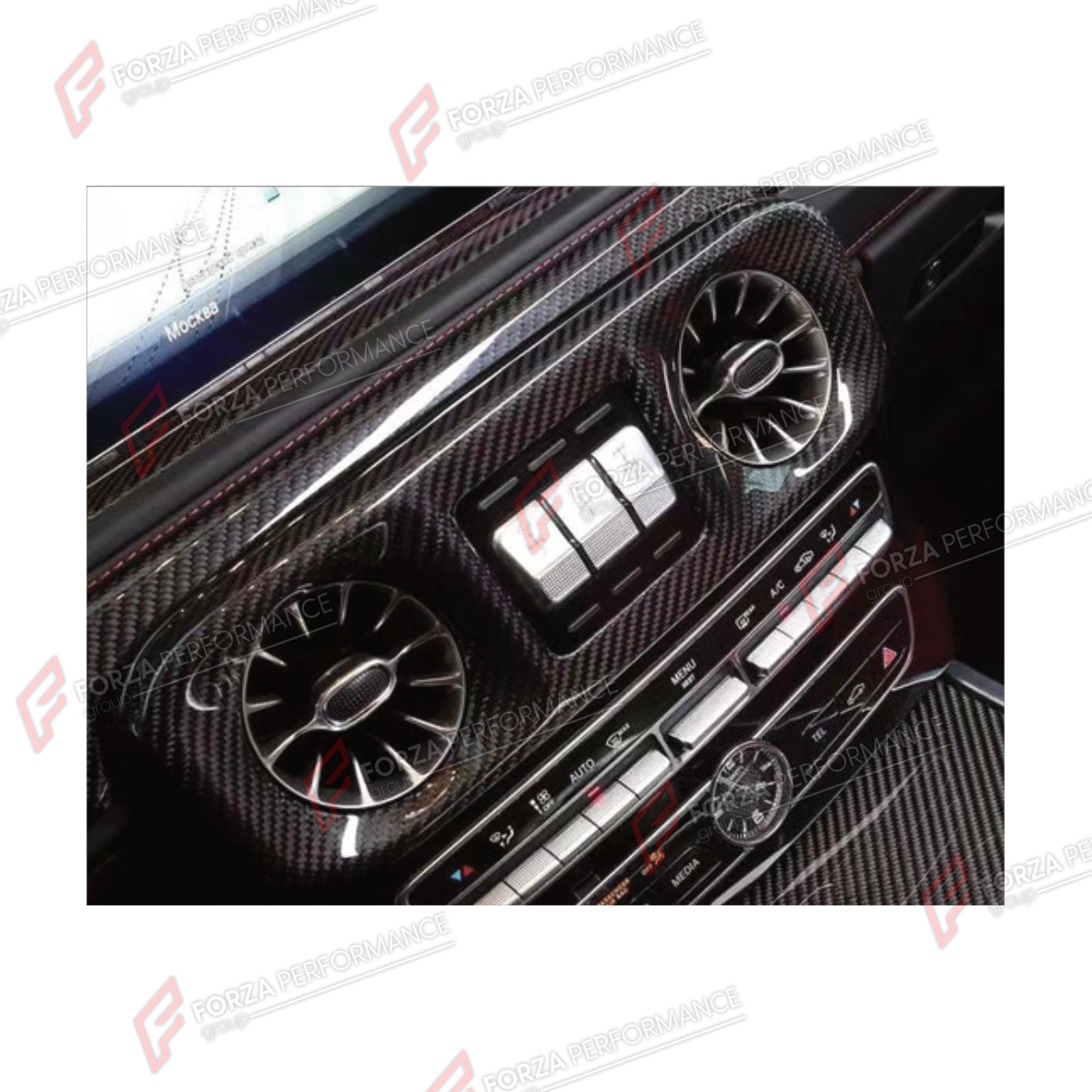 DRY CARBON CENTRAL CONTROL PANEL TRIM for MERCEDES-BENZ G-CLASS W464 G63 G350 G350D G400D G500 G550 2019 - 2024

Set includes:
Central Control Panel Trim

Material: Dry Carbon

NOTE: Professional installation is required.
