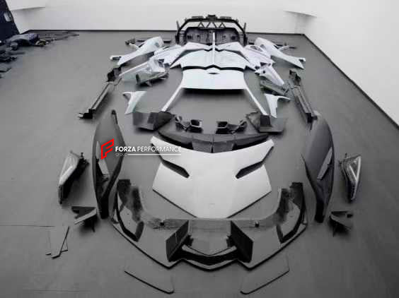 DRY CARBON CONVERSION BODY KIT for LAMBORGHINI AVENTADOR LP700 2011 - 2016 upgrade to VENENO LP750

Set includes:

Front Lip
Front Fenders
Headlights
Front Hood / Bonnet
Roof
Side Skirts
Rear Quarter Panels
Rear Hood/ Bonnet
Rear Fender Flares
Rear Wing Spoiler
Rear Bumper
Rear Diffuser
Exhaust Catback

Material: Dry Carbon

NOTE: Professional installation is required.
