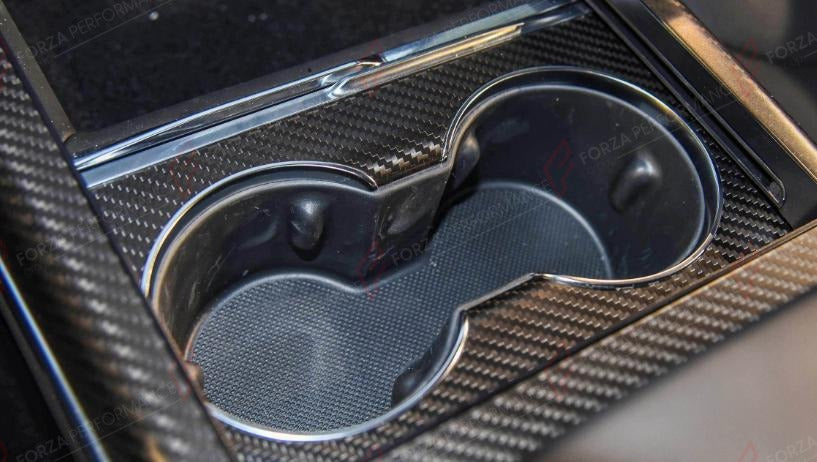 DRY CARBON CUP HOLDER COVER for TESLA MODEL S 2021+
Set includes:

Cup Holder Cover
Material: Dry Carbon

NOTE: Add-on type - installs over the original part. Professional installation is required.