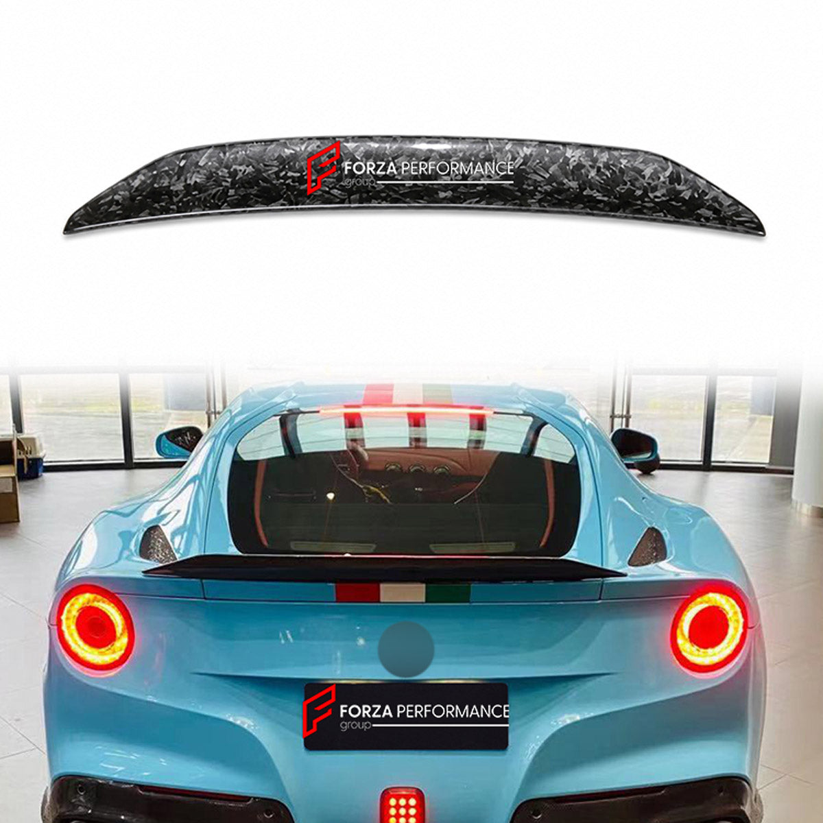 DRY CARBON DUCKTAIL SPOILER for FERRARI F12 BERLINETTA 2012 - 2017 FORZA PERFORMANCE custom fit DMC Style

Set includes:
Ducktail Spoiler

Material: Dry Carbon

NOTE: Professional installation is required.
