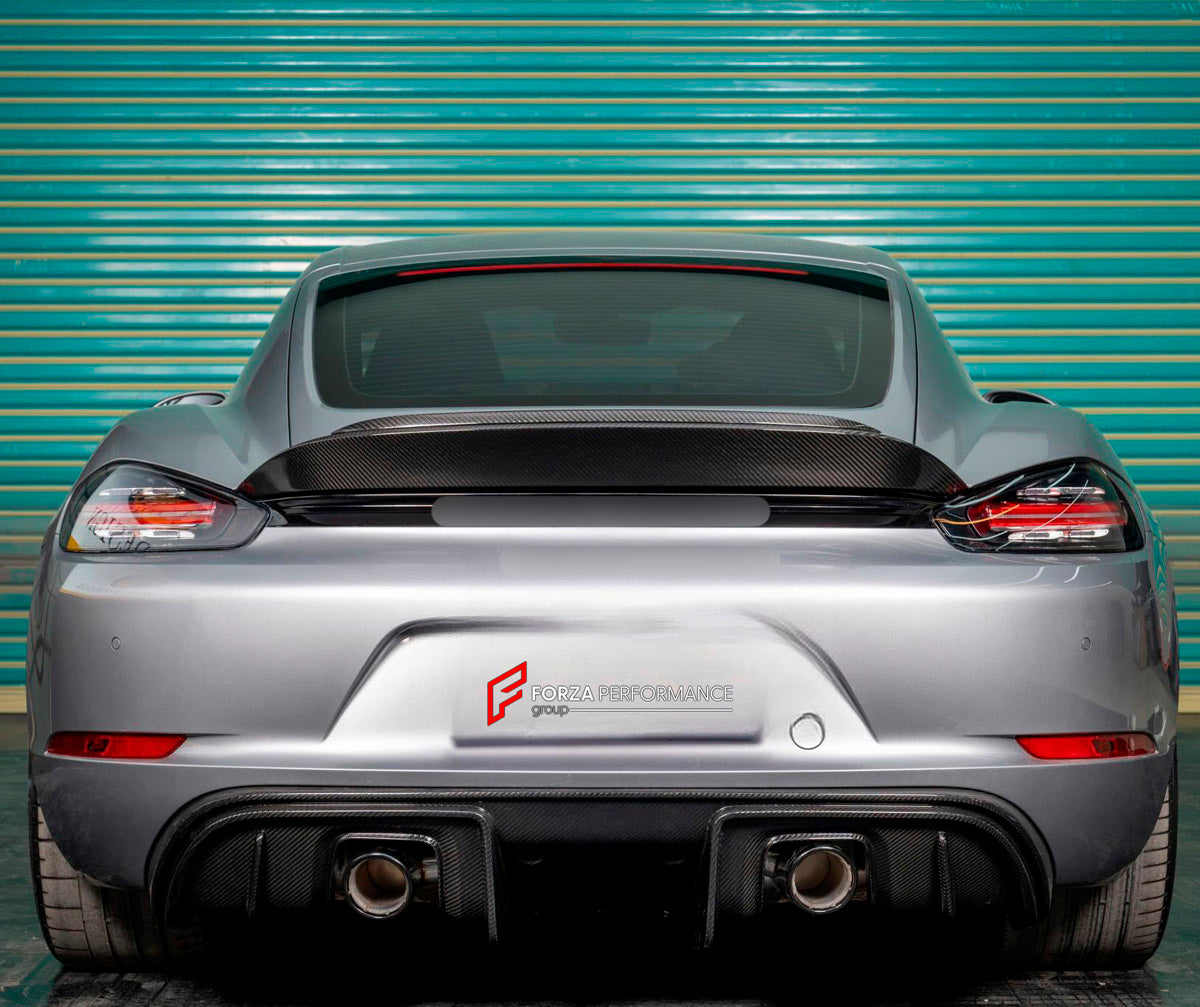 DRY CARBON DUCKTAIL SPOILER for PORSCHE 718 982 SPYDER CAYMAN BOXSTER 2016 - 2025 custom fit RS
Set includes:

Ducktail Spoiler
Material: Dry Carbon

NOTE: Professional installation is required.