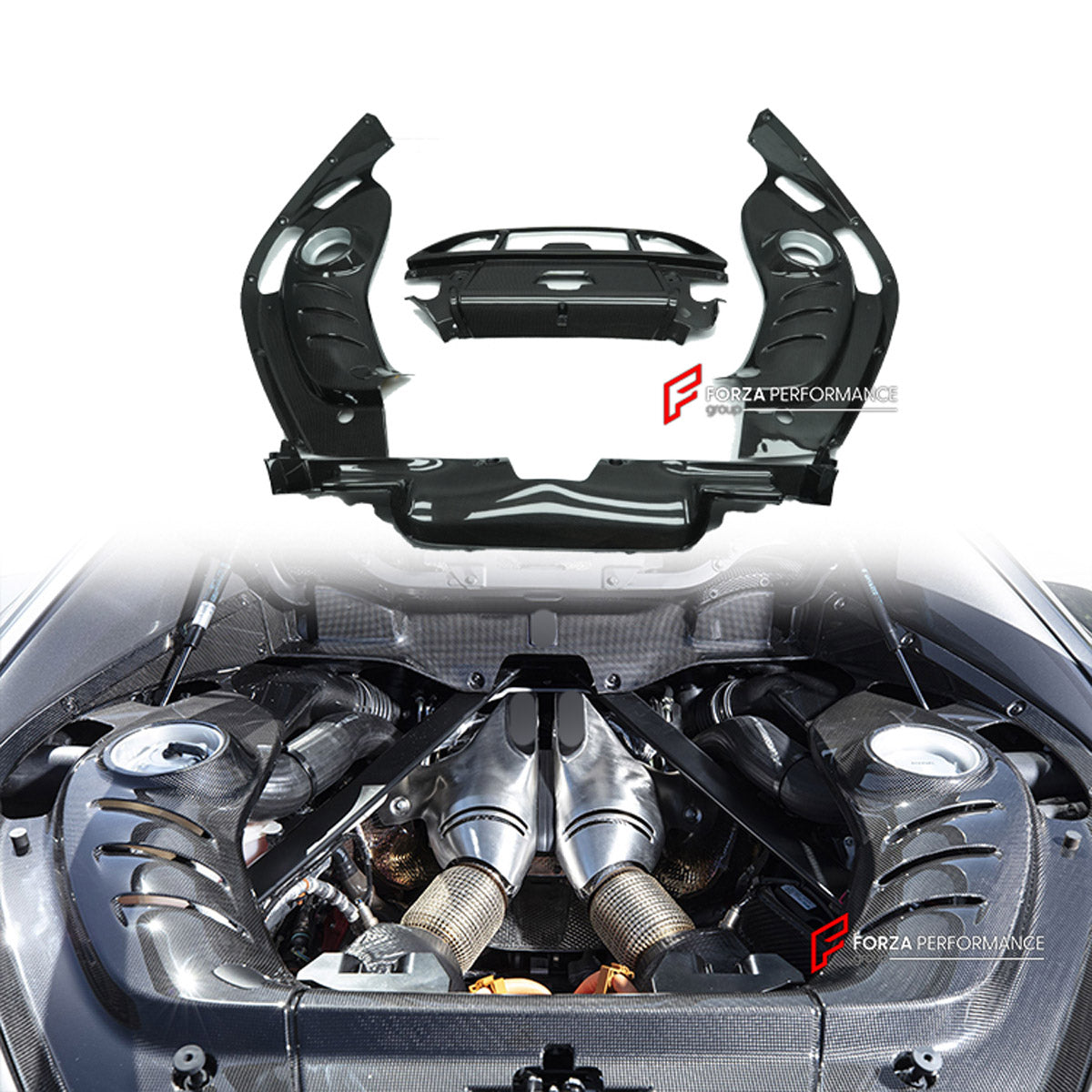 DRY CARBON ENGINE BAY TRIM COVERS for FERRARI 296 GTB GTS 2022+ FORZA PERFORMANCE custom fit OEM Style

Set includes:
Engine Bay Trim Covers

Material: Dry Carbon

NOTE: Professional installation is required.