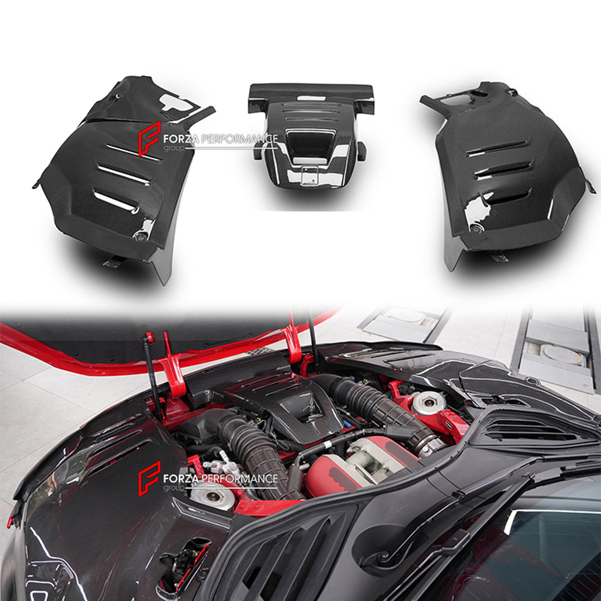 DRY CARBON ENGINE BAY TRIM COVERS for FERRARI PUROSANGUE 2023+ FORZA PERFORMANCE custom fit OEM Style

Set includes:
Engine Bay Trim Covers

Material: Dry Carbon

NOTE: Professional installation is required.