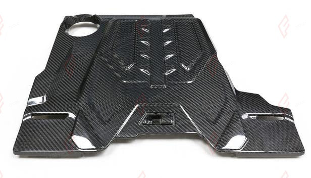 DRY CARBON ENGINE COVER for BMW M8 F91 F92 F93 2019+
Set includes:

Engine Cover
Material: Dry Carbon

NOTE: Professional installation is required.
