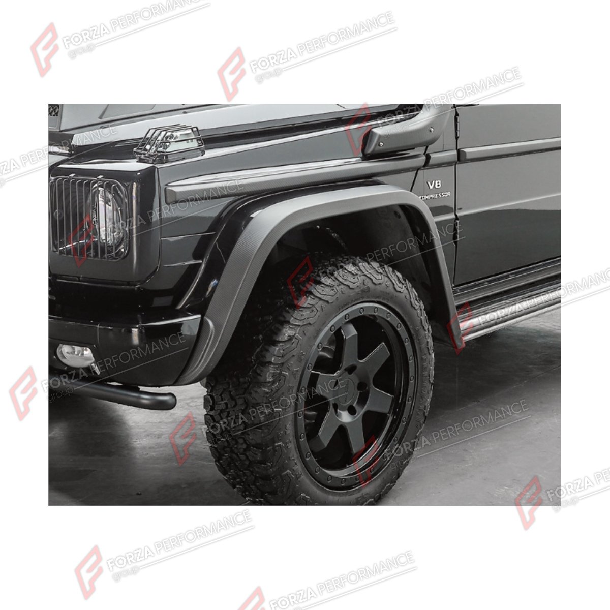 DRY CARBON FENDERS for MERCEDES-BENZ G-CLASS W463 G55 2008 - 2018 FORZA PERFORMANCE custom fit TI MECH II

Set includes:
Front Fenders
Rear Fenders

Material: Dry Carbon

NOTE: Professional installation is required.