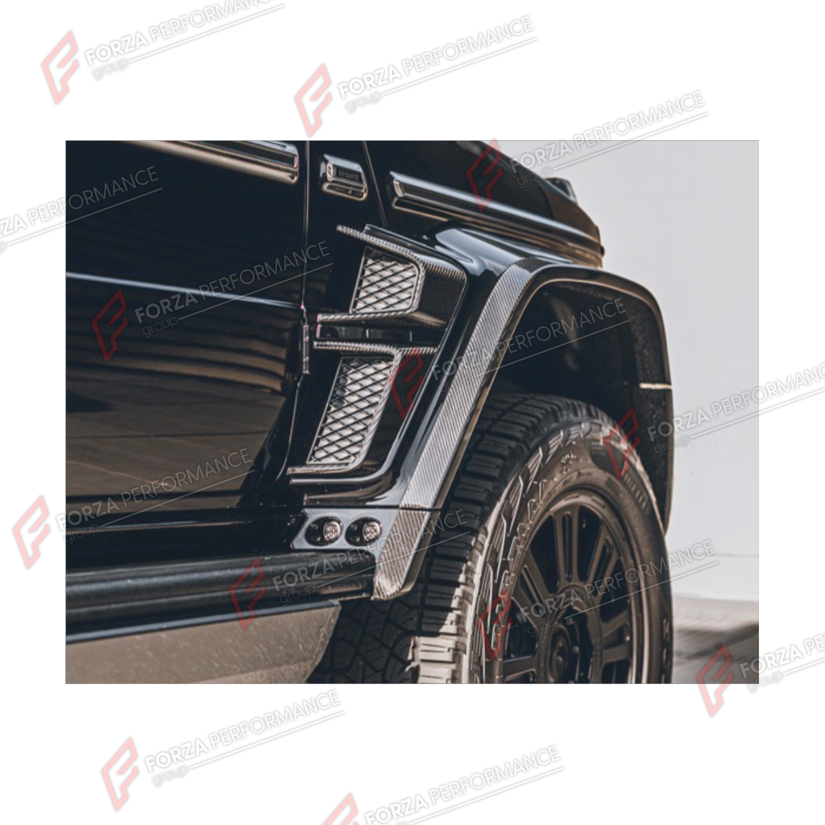 DRY CARBON FENDERS for MERCEDES-BENZ G-CLASS W464 2019 - 2024 FORZA PERFORMANCE custom fit B700 B800 B900

Set includes:
Front Fenders
Rear Fenders

Material: Dry Carbon

NOTE: Professional installation is required.