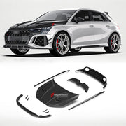 DRY CARBON FIBER BODY KIT for AUDI RS3 8Y 2021 - 2024
Set includes:

Front Canards
Front Lip
Hood Bonnet
Rear Diffuser
Roof Spoiler
Side Mirror Covers
Side Skirts
Material: Dry Carbon

NOTE: Professional installation is required.