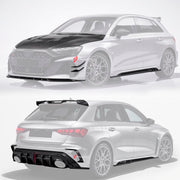 DRY CARBON FIBER BODY KIT for AUDI RS3 8Y FACELIFT 2025+
Set includes:

Front Canards
Front Lip
Hood Bonnet
Rear Canards
Rear Diffuser
Roof Spoiler
Side Mirror Covers
Side Skirts
Material: Dry Carbon

NOTE: Professional installation is required.