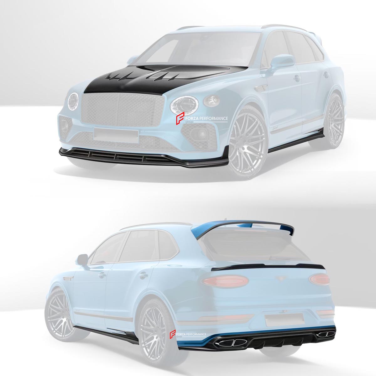 DRY CARBON FIBER BODY KIT for BENTLEY BENTAYGA FACELIFT 2020+ FRONT LIP HOOD BONNET REAR DIFFUSER ROOF SPOILER
Set includes:

Front Lip
Hood Bonnet
Rear Diffuser
Roof Spoiler
Material: Dry Carbon

NOTE: Professional installation is required.