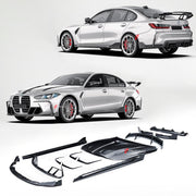 DRY CARBON FIBER BODY KIT for BMW M3 G80 2021+
Set includes:

Front Lip
Front Canards
Side Skirts
Rear Side Splitters
Rear Canards
Rear Diffuser
Rear Wing Spoiler
Material: Dry Carbon

NOTE: Professional installation is required.