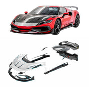 DRY CARBON FIBER BODY KIT for FERRARI 296 GTB

Set includes:
Front Hood/Bonnet
Front Lip
Front Bumper Air Vents
Side Skirts
Side Air Scoop
Rear Trunk Cover
Rear Spoiler
Rear Diffuser
Material: Dry Carbon Fiber

NOTE: Very Professional installation is required.