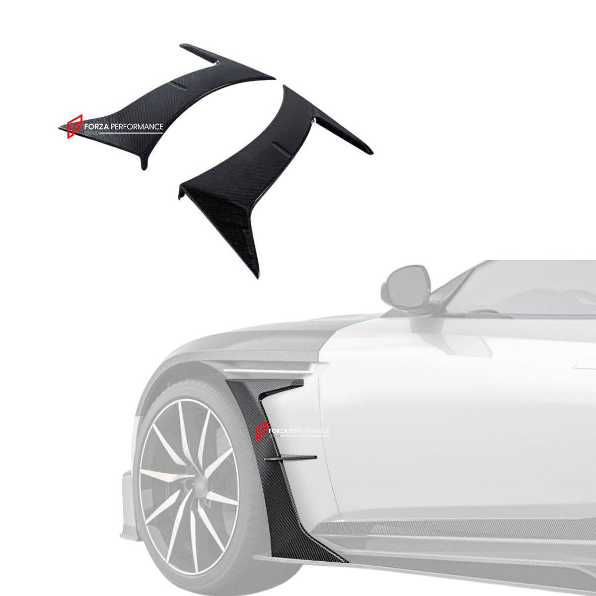 DRY CARBON FIBER FENDER TRIMS for ASTON MARTIN DB11 2016 - 2023
Set includes:

Fender Trims
Material: Dry Carbon

NOTE: Professional installation is required.