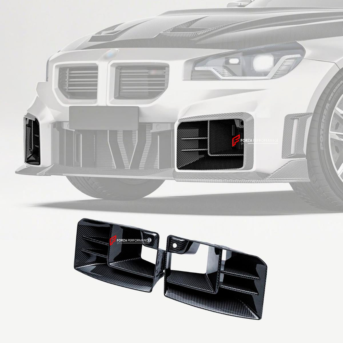 DRY CARBON FIBER FRONT AIR DUCTS for BMW M2 G87 2023+
Set includes:

Front Air Ducts
Material: Dry Carbon

NOTE: Professional installation is required.