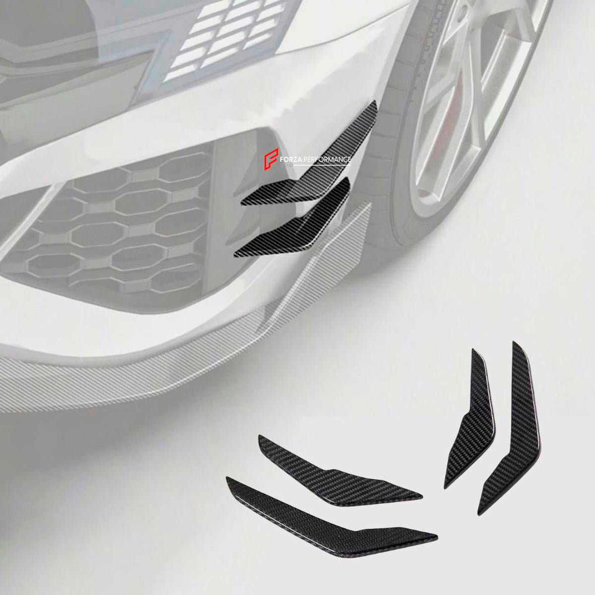 DRY CARBON FIBER FRONT CANARDS for AUDI RS3 8Y 2021 - 2024
Set includes:

Front Canards
Material: Dry Carbon

NOTE: Professional installation is required.