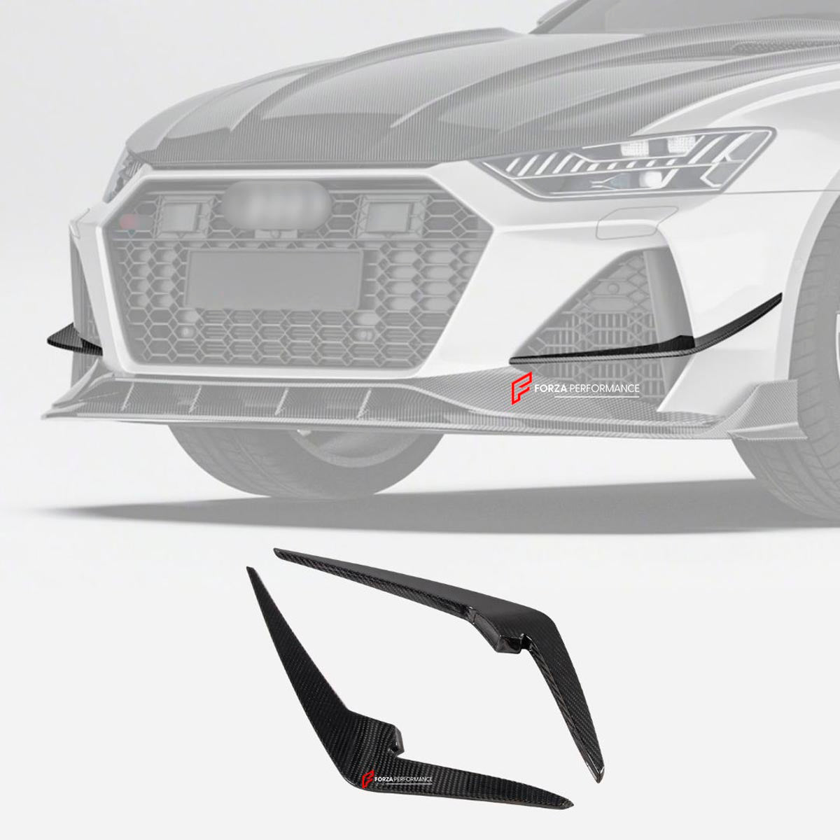 DRY CARBON FIBER FRONT CANARDS for AUDI RS6 C8 2019 - 2023
Set includes:

Front Canards
Material: Dry Carbon

NOTE: Professional installation is required.