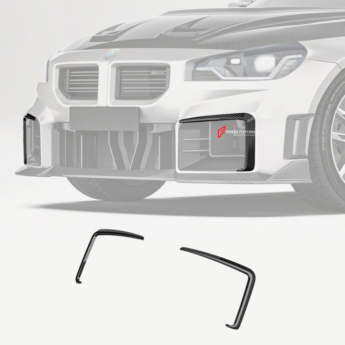 DRY CARBON FIBER FRONT CANARDS for BMW M2 G87 2023+
Set includes:

Front Canards
Material: Dry Carbon

NOTE: Professional installation is required.