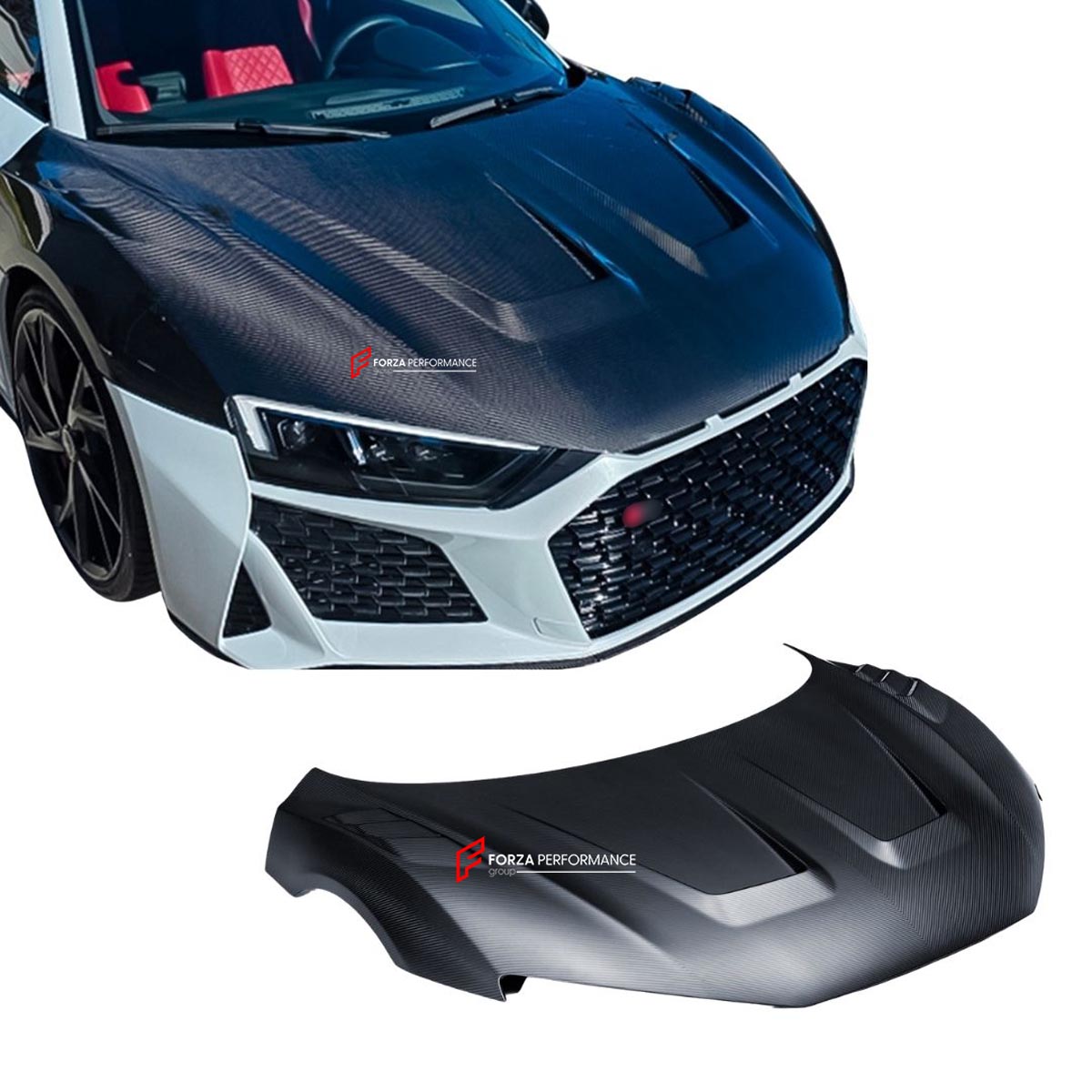 DRY CARBON FIBER HOOD BONNET for AUDI R8 4S FACELIFT 2019 - 2023
Set includes:

Hood Bonnet
Material: Dry Carbon

NOTE: Professional installation is required.