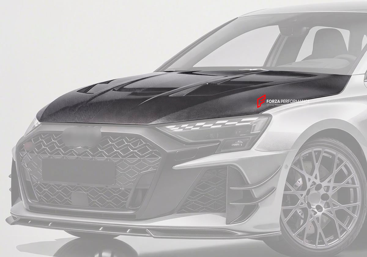 DRY CARBON FIBER HOOD BONNET for AUDI RS3 8Y FACELIFT 2025+
Set includes:

Hood Bonnet
Material: Dry Carbon

NOTE: Professional installation is required.