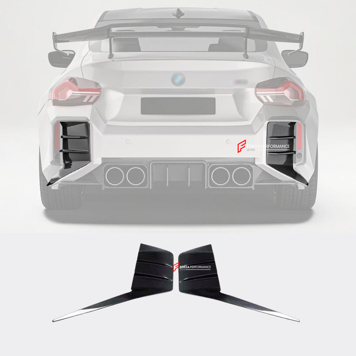 DRY CARBON FIBER REAR BUMPER TRIMS for BMW M2 G87 2023+
Set includes:

Rear Bumper Trims
Material: Dry Carbon

NOTE: Professional installation is required.
