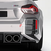 DRY CARBON FIBER REAR BUMPER TRIMS for BMW M2 G87 2023+
Set includes:

Rear Bumper Trims
Material: Dry Carbon

NOTE: Professional installation is required.