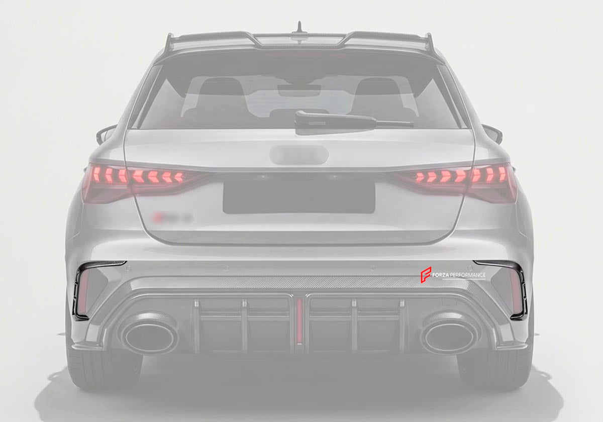 DRY CARBON FIBER REAR CANARDS for AUDI RS3 8Y FACELIFT 2025+
Set includes:

Rear Canards
Material: Dry Carbon

NOTE: Professional installation is required.
