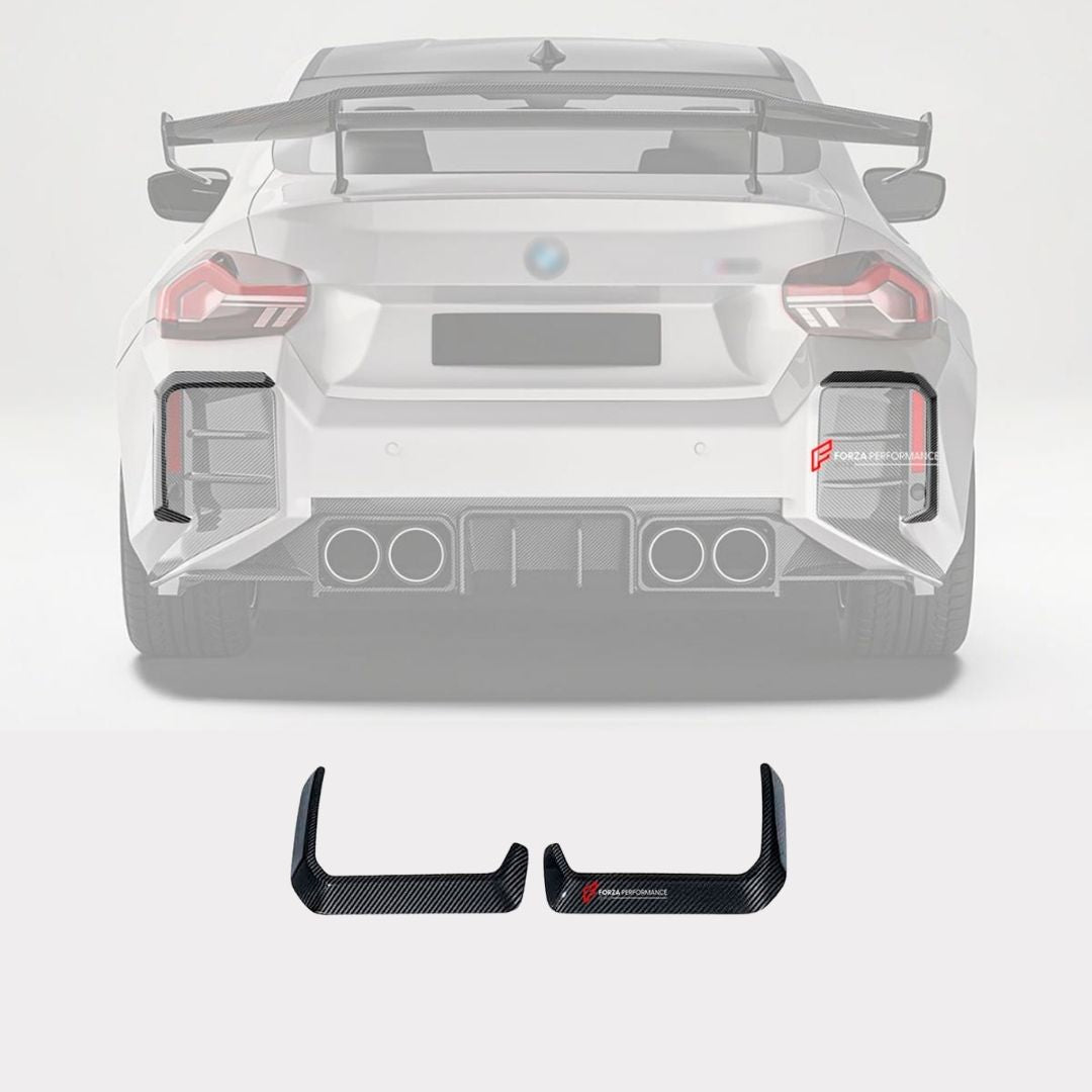 DRY CARBON FIBER REAR CANARDS for BMW M2 G87 2023+
Set includes:

Rear Canards
Material: Dry Carbon

NOTE: Professional installation is required.