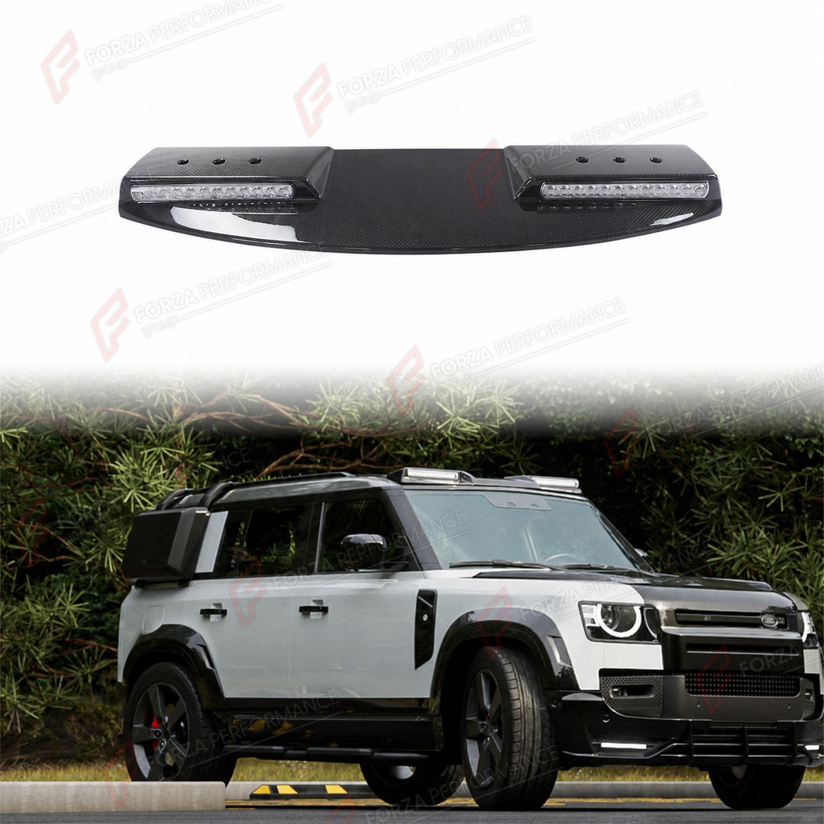 DRY CARBON FIBER ROOF LIGHT BAR for LAND ROVER DEFENDER 90 110 130 L663 2020+
Set includes:

Roof Light Bar
Material: Dry Carbon Fiber

NOTE: Professional installation is required.