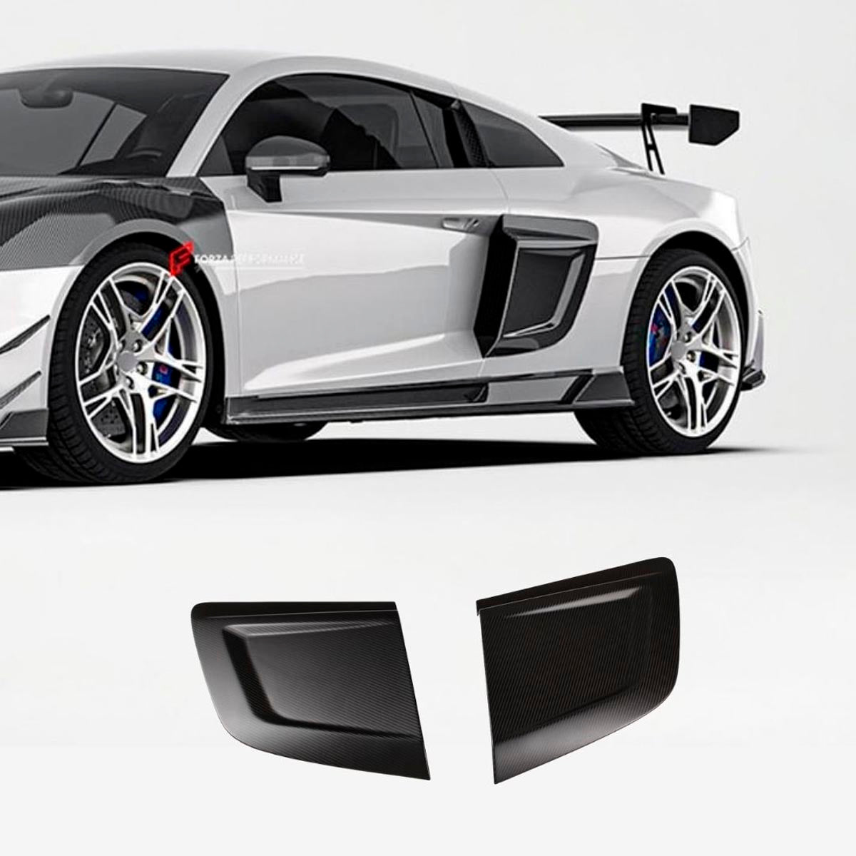 DRY CARBON FIBER SIDE AIR INTAKE SCOOPS for AUDI R8 4S FACELIFT 2019 - 2023
Set includes:

Side Air Intake Scoops
Material: Dry Carbon

NOTE: Professional installation is required.