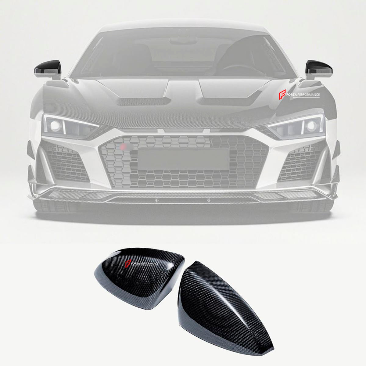 DRY CARBON FIBER SIDE MIRROR COVERS for AUDI R8 4S FACELIFT 2019 - 2023
Set includes:

Side Mirror Covers
Material: Dry Carbon

NOTE: Professional installation is required.