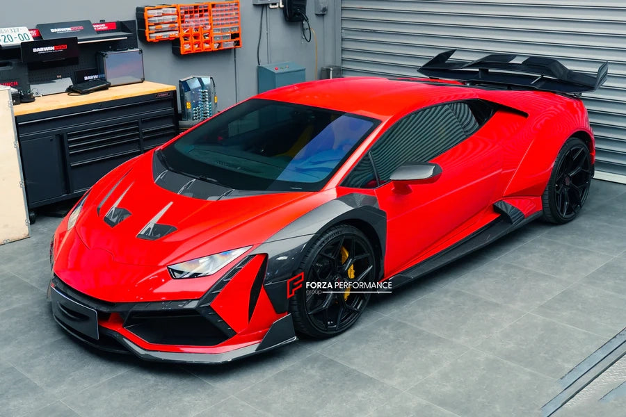 AUTHENTIC DARWIN PRO DRY CARBON FIBER WIDE BODY KIT for LAMBORGHINI HURACAN LP610 LP580 EVO 2015 - 2022  Set includes:  Front Bumper Side Fenders Fender Flares Fender Add-ons Side Skirts Rear Bumper