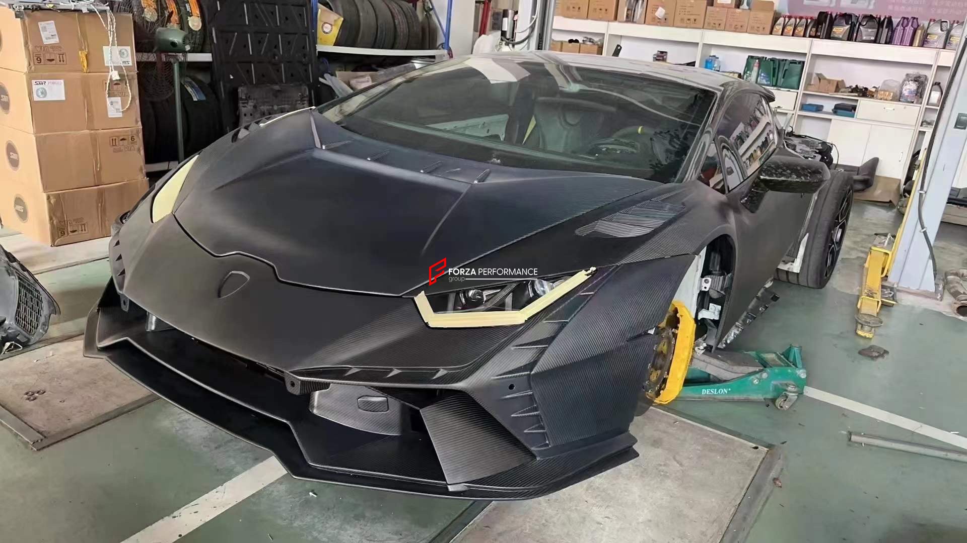 DRY CARBON FIBER WIDE BODY KIT for LAMBORGHINI HURACAN LP610 LP580 EVO 2015 - 2022  Set includes:  Front Bumper Front Hood/Bonnet Rear Spoiler Rear Bumper Rear Engine Cover Exhaust Tips