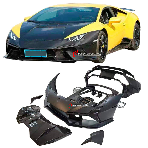 DRY CARBON FIBER WIDE BODY KIT for LAMBORGHINI HURACAN LP610 LP580 EVO 2015 - 2022  Set includes:  Front Bumper Front Hood/Bonnet Rear Spoiler Rear Bumper Rear Engine Cover Exhaust Tips