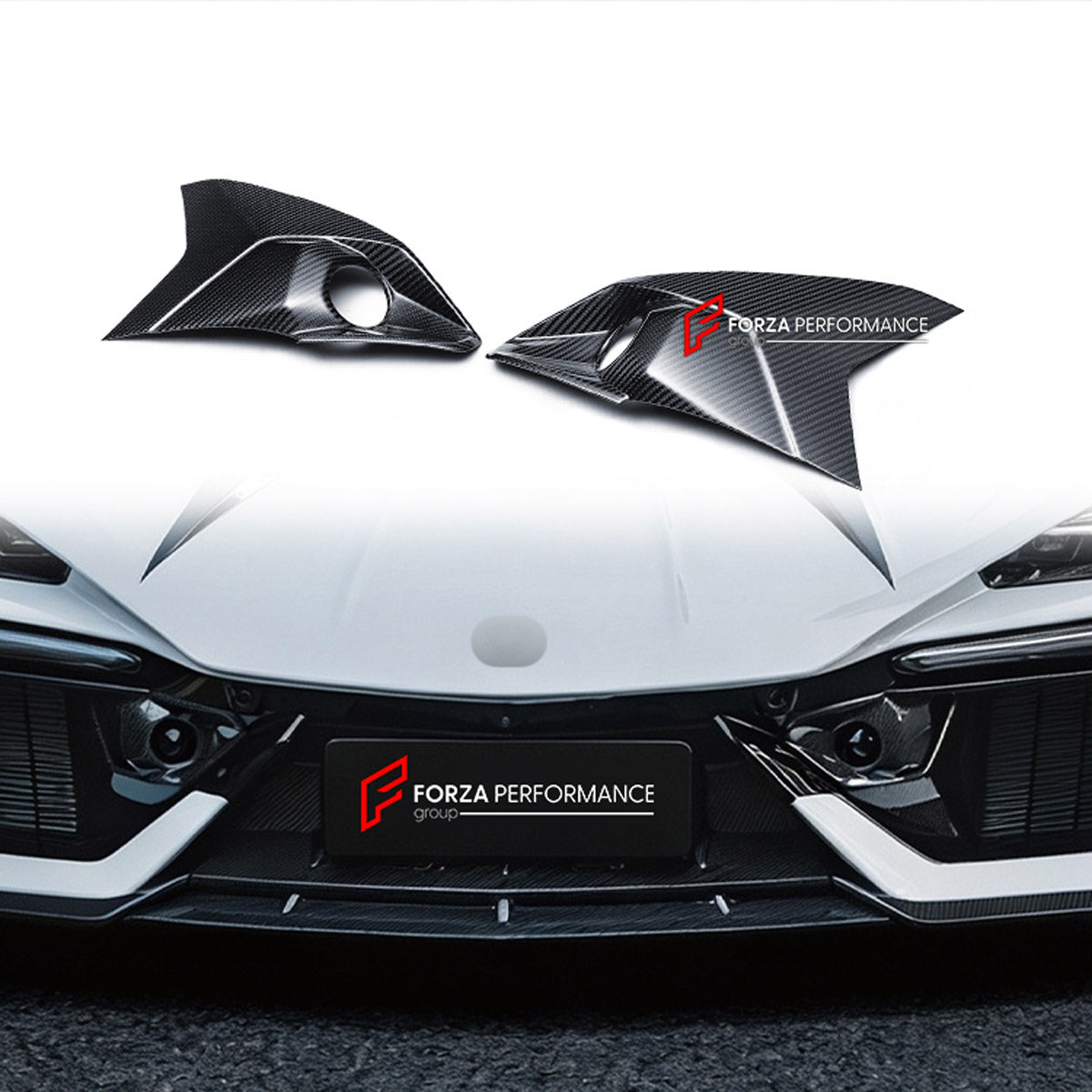 DRY CARBON FRONT BUMPER AIR INTAKE COVERS for LAMBORGHINI REVUELTO 2023+ FORZA PERFORMANCE custom fit Mansory Style

Set includes:
Front Bumper Air Intake Covers

Material: Dry Carbon

NOTE: Professional installation is required.