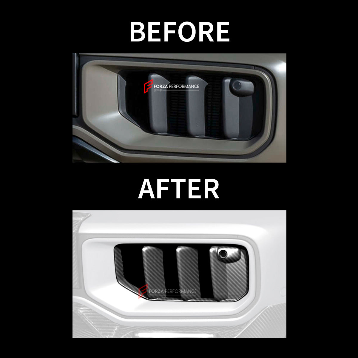 DRY CARBON FRONT BUMPER GRILLES for MERCEDES BENZ G CLASS W465 G450 G350 G500 G550 AMG G63 2024+


Set includes:
Air Vent Cover

Material: Carbon Fiber

NOTE: Professional installation is required.