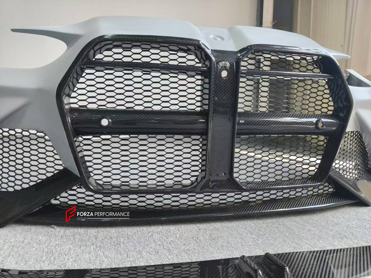 DRY CARBON FRONT BUMPER AND FRONT LIP for BMW M3 G80 M4 G82 G83 2020+ FORZA PERFORMANCE custom fit Adro Style

Set includes:
Front Lip
Front Bumper Assembly

Material: Dry Carbon

NOTE: Professional installation is required.