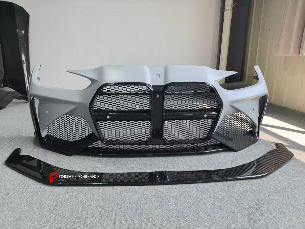 DRY CARBON FRONT BUMPER AND FRONT LIP for BMW M3 G80 M4 G82 G83 2020+ FORZA PERFORMANCE custom fit Adro Style

Set includes:
Front Lip
Front Bumper Assembly

Material: Dry Carbon

NOTE: Professional installation is required.